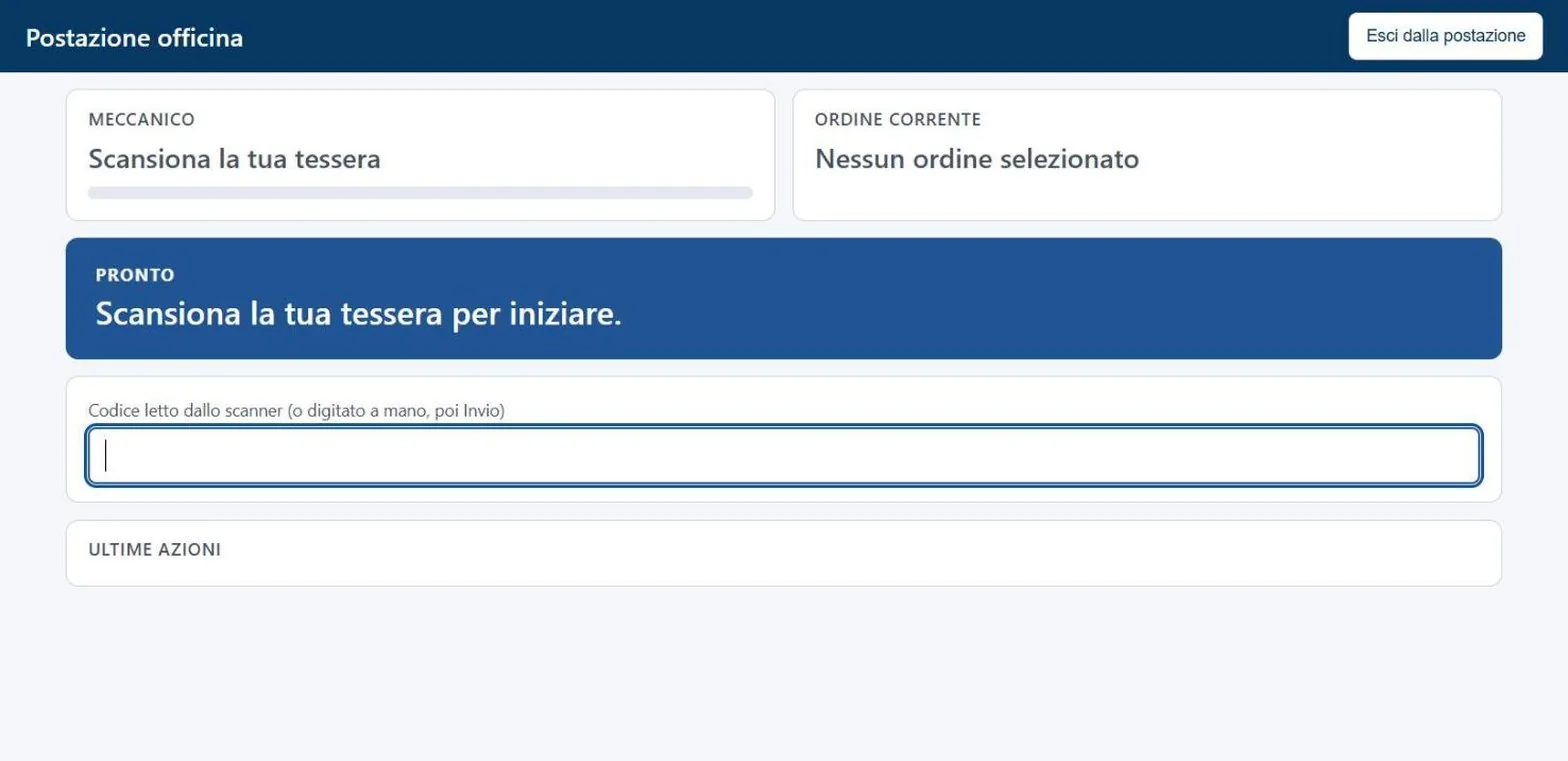 Postazione officina di GAV: il meccanico scansiona la tessera e l'ordine di lavoro